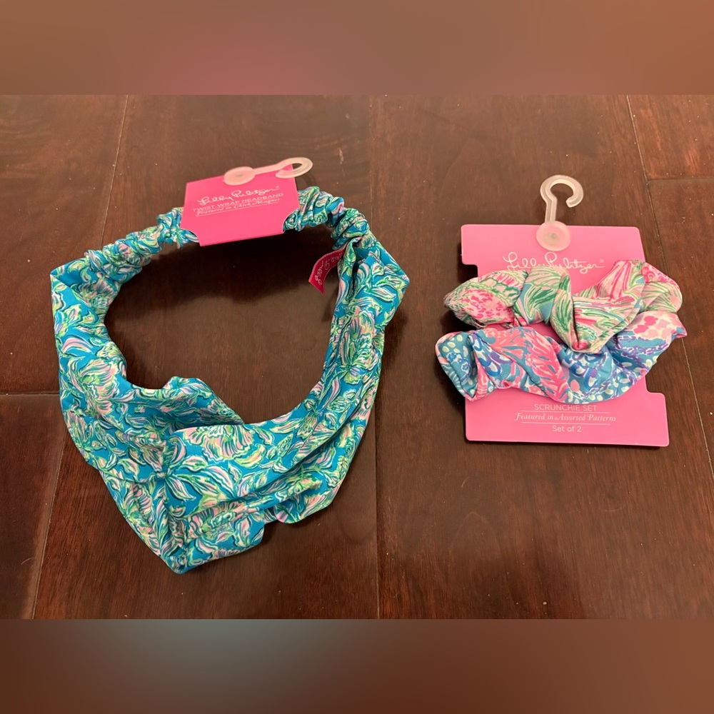 Lilly Pulitzer Twist Wrap Headband in Chick Magnet + Scrunchie Set of Two